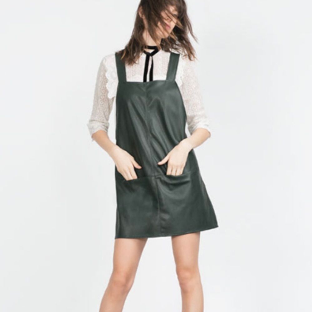 Zara forest-green faux leather dress size S